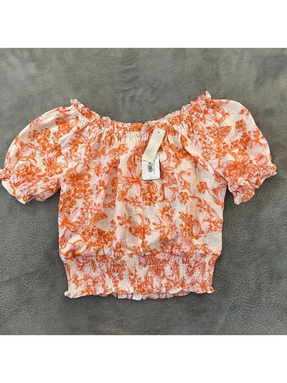NWT Mystree 100% Cotton Allison Off Shoulder Orange Floral Blouse Shirt LARGE